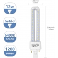 Led Kaltweiß 12W PLC G24 Leuchtmittel Mains Birne Lampe 6400K 1200 Lumen Abstrahlwinkel 360 Grad 2U Glühbirnen 5 Stücke Energies