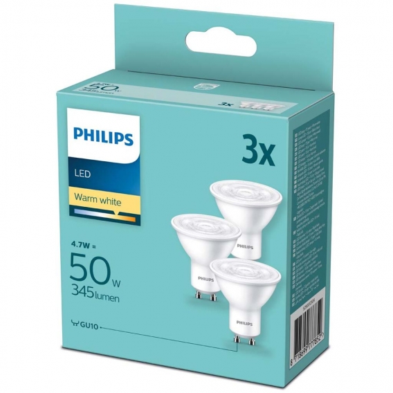 Philips LED Lampe ersetzt 50W, GU10 Reflektor PAR16, warmweiß, 345 Lumen, nicht dimmbar, 3er Pack