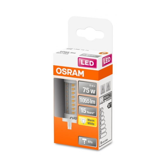 OSRAM LED Stablampe mit R7s Sockel, LED-Röhre mit 8 W-Glühbirne, Ersatz für 75W-Glühbirne, Warmweiss (2700K)