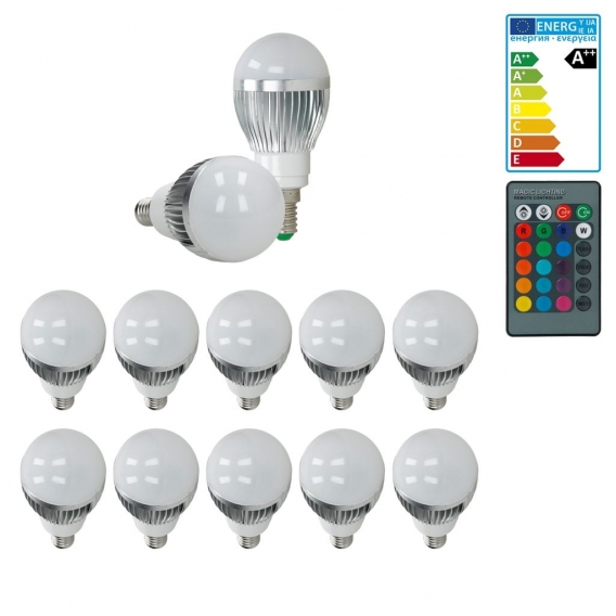 ECD Germany 10er Pack LED Birne mit IR-Fernbedienung 24 Tasten - E14 3W - RGB - AC 220-240V - 250 Lumen - 50x102 mm - farbwechse