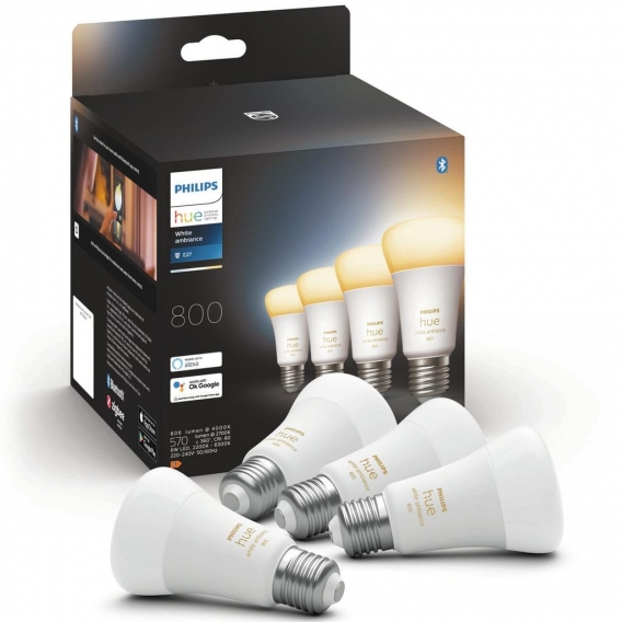 Philips Hue Bluetooth White Ambiance LED E27 Birne - A60 9W 800lm Viererpack