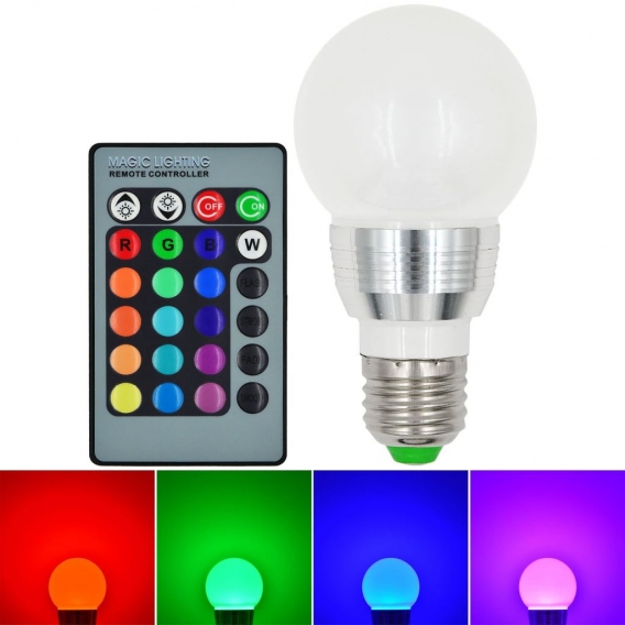 E27 3W LED RGB-Licht SMD-LEDs Farben ändernde LED-Kugellampe mit IR-Fernbedienung