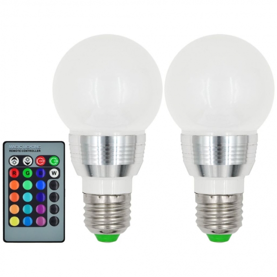 2 Stück E27 3W LED RGB-Licht SMD-LEDs Farben ändernde LED-Kugellampe mit IR-Fernbedienung