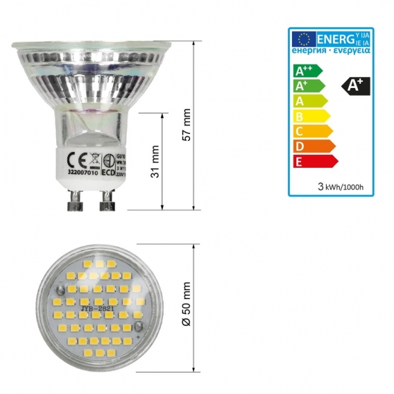 ECD Germany 5er Set LED Lampe GU10 44SMD Spot 3W - ersetzen 25W Glühbirne - aus Glas - 251 lumen - Kaltweiß 6000K - Leuchtmittel