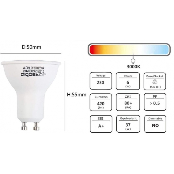 GU10 Led Warmweiß 6W Leuchtmittel Birne Lampe 3000K 420 Lumen Abstrahlwinkel 120-160 Grad Reflektor 5 Stücke Energiespar [Energi