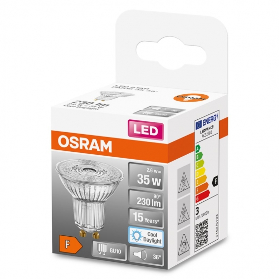 OSRAM LED Star PAR16 35 LED-Reflektorlampe mit 36 Grad Abstrahlwinkel, GU10 Sockel, Tageslichtweiß (6500K), Ersatz für herkömmli