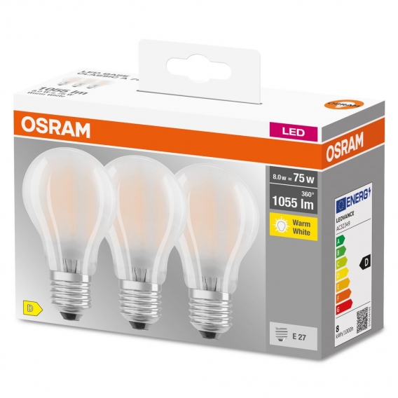 OSRAM LED BASE Classic A75, matte Filament LED-Lampen aus Glas für E27 Sockel, Birnenform, Warmweiß (2700K), 1055 Lumen, Ersatz 