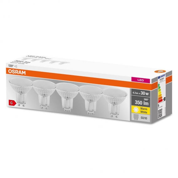 OSRAM LED BASE PAR16 50, Reflektor LED-Lampen aus Glas für GU10 Sockel, Warmweiß (2700K), Ersatz für herkömmliche 50W-Spotlampen