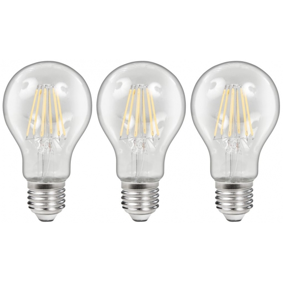 3er-Pack LED Filament Set McShine, 3x Glühlampe, E27, 6W, 600lm, warmweiß, klar, dimmbar