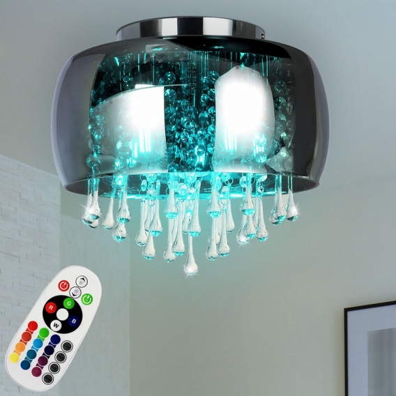 RGB LED Deckenlampe, Chrom, Glas, rauchfarben, 35 cm