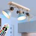 RGB LED Deckenstrahler, Holz, Spots verstellbar, H 19cm