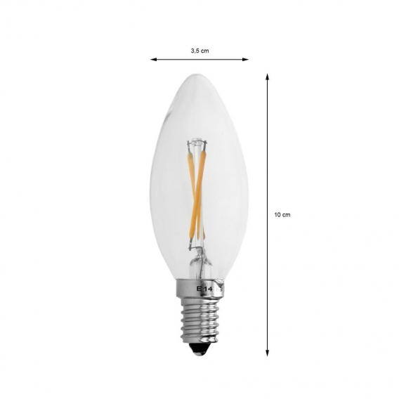 ECD Germany 4er Pack LED Kerze Filament E14 2W - Warmweiß 2800K - 204 Lumen - 120° Abstrahlwinkel - AC 220-240V - erstezt 15W Gl