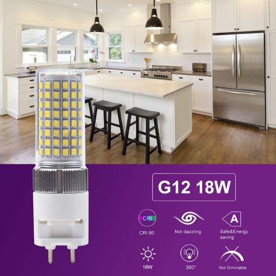 2 Stück G12 LED Lampe 1600lm Leuchtmittel Brine 18W LED Mais Licht Ersatz 140W Halogenlampen 3000K Warmweiß 360 ° Abstrahlwinkel