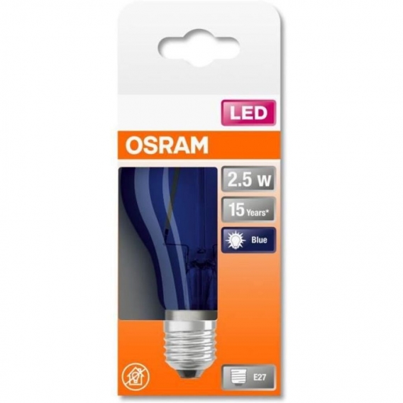 OSRAM Standard LED Glühbirne blau dekoratives Glas - 2,5 W Äquivalent 15 E27 - Warmweiß