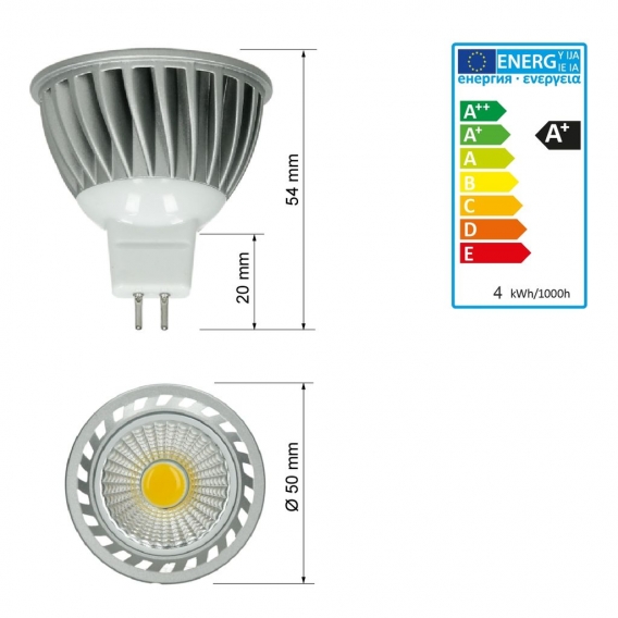 ECD Germany 4er Pack COB MR16 LED Spot 4W - 240 Lumen - 60° Abstrahlwinkel - Kaltweiß 6000K - ersetzt 20W Halogen - nicht dimmba