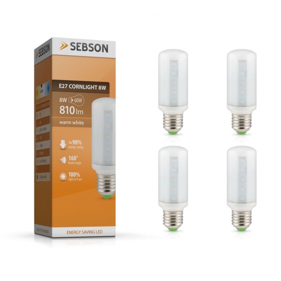 4x LED Lampe E27 8W ersetzt 60W warmweiß 3000K 230V Leuchtmittel Mais SEBSON