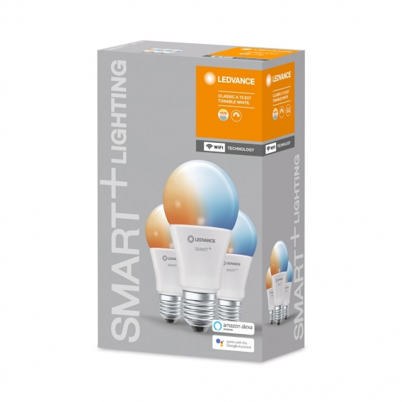 LEDVANCE SMART+ LED CLASSIC A 75 BOX K DIM Tunable White WiFi Matt E27 Glühlampe 3er Pack