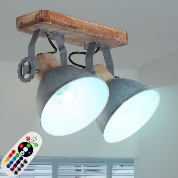 RGB LED Deckenleuchte, Holz, Spot verstellbar, H 17 cm