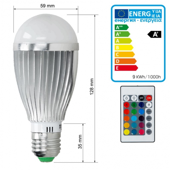 ECD Germany 2er Pack LED Birne mit IR-Fernbedienung 24 Tasten - E27 9W - RGB - AC 220-240V - 845 Lumen - 58x50 mm - farbwechsel 