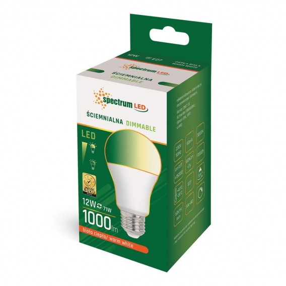 Spectrum LED Leuchtmittel Birnenform 12W ＝ 80W matt E27 1000lm warmweiß 3000K dimmbar