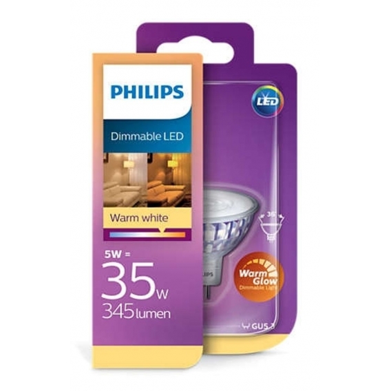 Philips LED WarmGlow Lampe ersetzt 35W, GU5,3, Reflektor - MR16, klar, warmweiß, 345lm, dimmbar, 1er Pack [EEK A+]