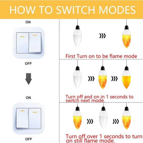 2 Stück E14 LED Flammen Flacker Glühbirne Flammenlicht Kerzenlampe 3 Beleuchtungsmodi Atmosphäre Deko