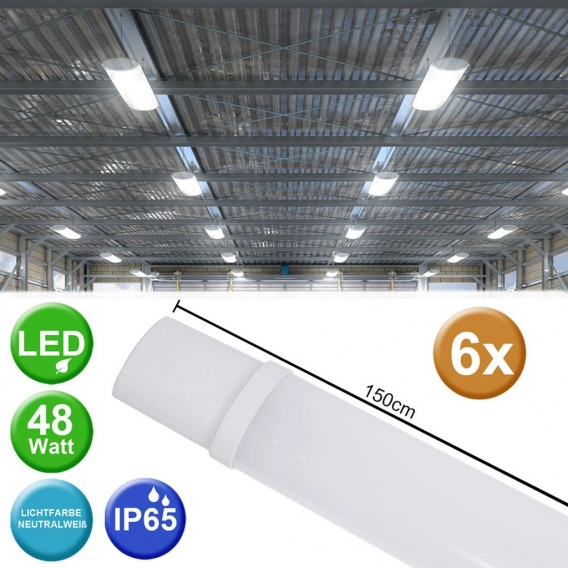 6x LED Wannenleuchten, 4000 Lumen, Neutralweiß, L 150 cm, VT-1549