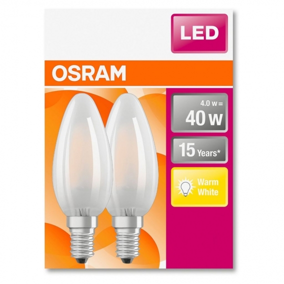 OSRAM LED STAR CLASSIC B 40 BOX Warmweiß Filament Matt E14 Kerze Doppelpack