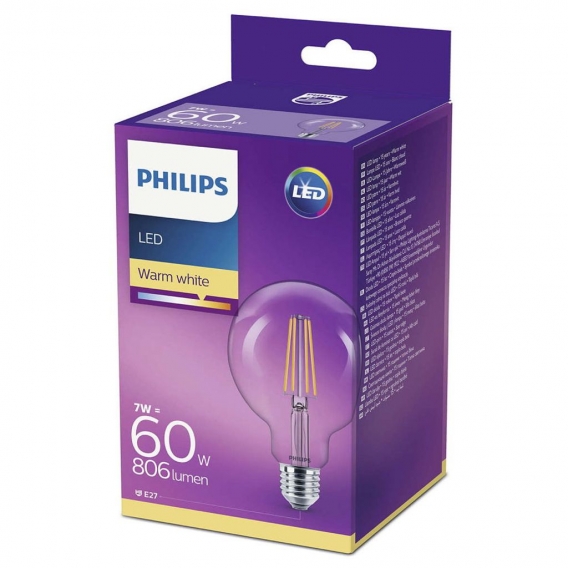 Philips LED Kugel G93 E27 nicht dimmbar klar warmweiß 60W