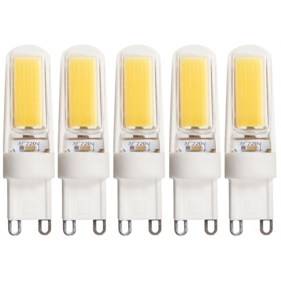 5er-Sparpack LED-Stiftsockellampe McShine "Silicia COB", G9, 2,5W, 260lm, warmweiß