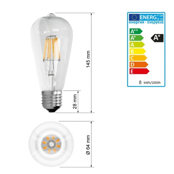 ECD Germany 2er Pack E27 LED Birne Filament 8W - AC 220-240V - 816 Lumen - 120° Abstrahlwinkel - Warmweiß 2800K - ersetzt 45W Gl
