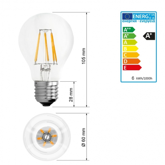 ECD Germany 12er Pack E27 LED Birne Filament 6W - AC 220-240V - 612 Lumen - 120° Abstrahlwinkel - Warmweiß 2800K - ersetzt 40W G