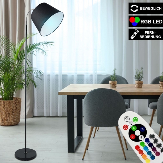 RGB LED Stehleuchte, Textil, schwarz, weiß, beweglich, H 142 cm