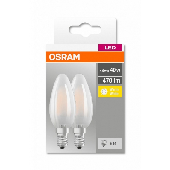 OSRAM LED BASE CLASSIC B 40 FS Warmweiß Filament Matt E14 Kerze Doppelpack