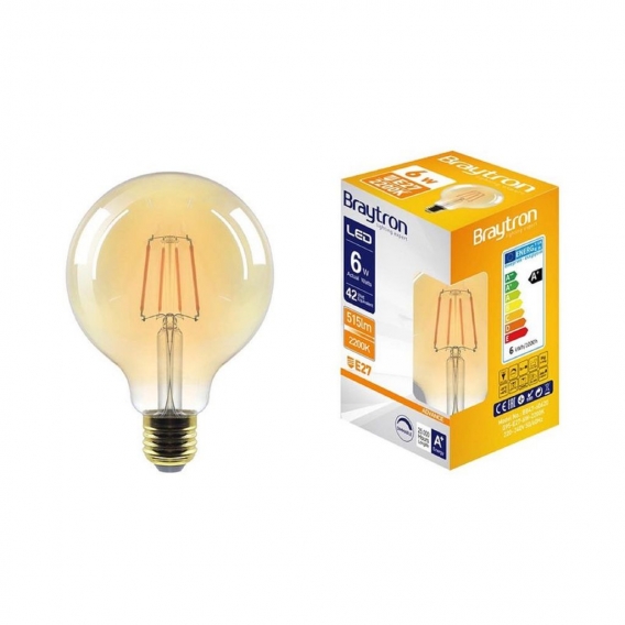 E27 6W LED Filament Globe Ø95mm Dimmbar Glühbirne Warmweiß 2200K 515 lm Glühfaden Retro Edison Lampe Vintage Look Fadenlampe Bal