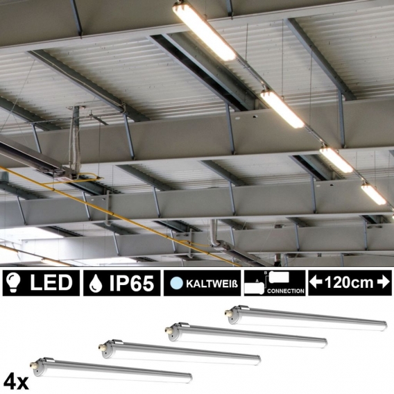 4x LED Wannenleuchten, 2880 Lumen, Kaltweiß, L 120 cm