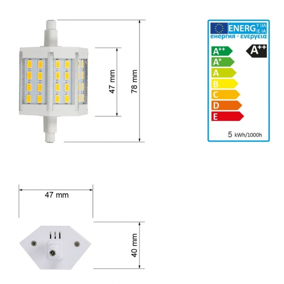 ECD Germany 1er Pack R7S LED Leuchtmittel 5W - AC 220-240V - 360 Lumen - 180° Abstrahlwinkel - Neutralweiß 4000K - ersetzt 25W H