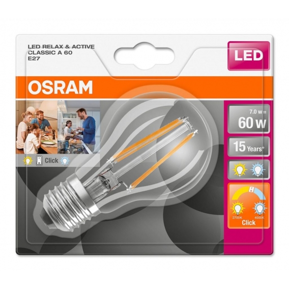 OSRAM LED RELAX & ACTIVE CLASSIC A 60 BLI Tunable White Filament Klar E27 Glühlampe