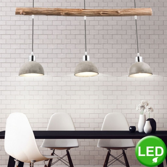 LED Pendellampe, betonfarben, silber, Holz, H 105 cm, JEBEL