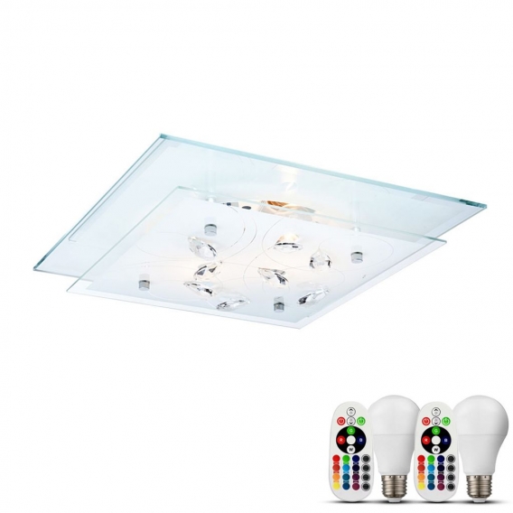 Elegante RGB LED Deckenleuchte aus Chrom und Glas