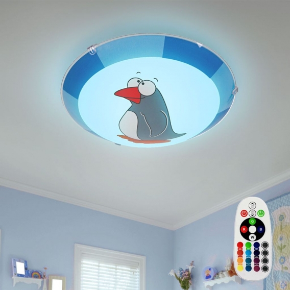 RGB LED Wandleuchte Deckenlampe für Kinder mit Pinguin Motiv