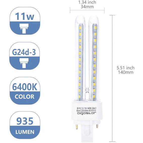 Led Kaltweiß 11W PLC G24 Leuchtmittel Mains Birne Lampe 6400K 935 Lumen Abstrahlwinkel 360 Grad 2U Glühbirnen 5 Stücke Energiesp