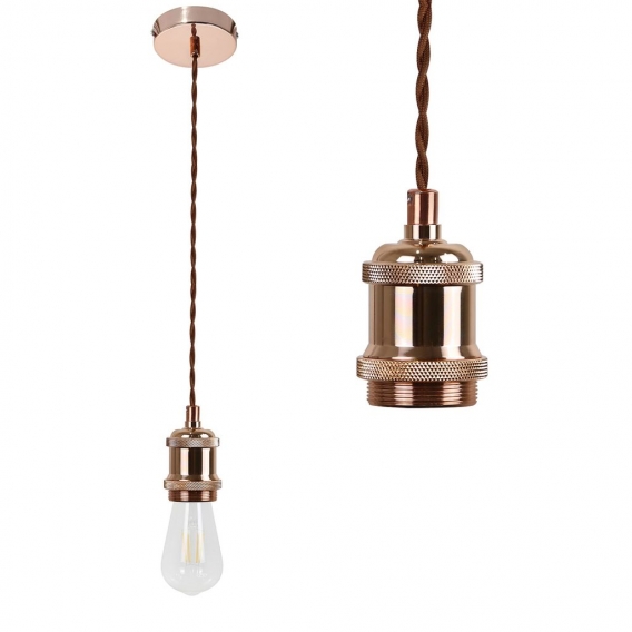 ZMH Lampenaufhängung Vintage, Lampenfassung E27 Rosa Gold mit 1.3M Kabel, Edison Schnurpendel Industrial Pendleuchte mit Baldach