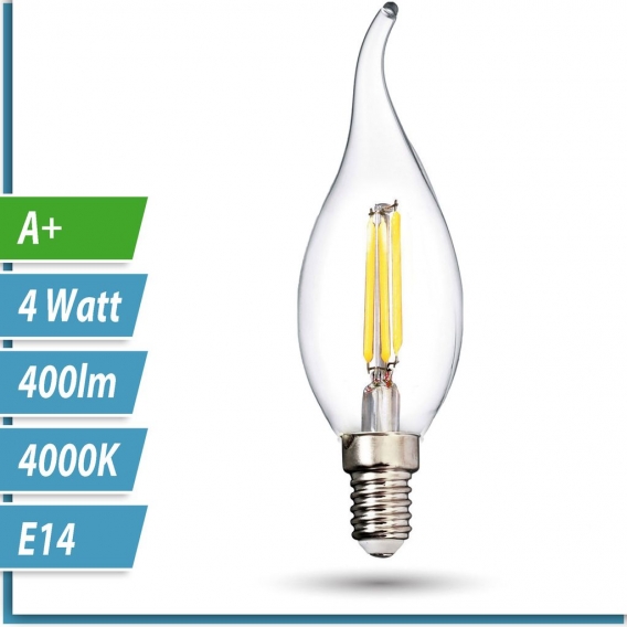 10er SET E14 LED Leuchtmittel 4W 230V neutralweiß 4000K Ø36mm Lampen Filament Windstoß Kerze 400 Lumen