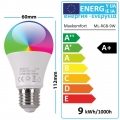 SMART E27 LED Leuchtmittel RGB 9W warmweiß RGBW App Steuerung WIFI Alexa und Google kompatibel