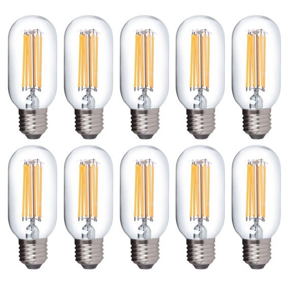 10x E27 LED Leuchtmittel 8W 230V warmweiß 3000K Form T45 Ø45mm Lampen Filament Retro 1055 Lumen 10er Pack