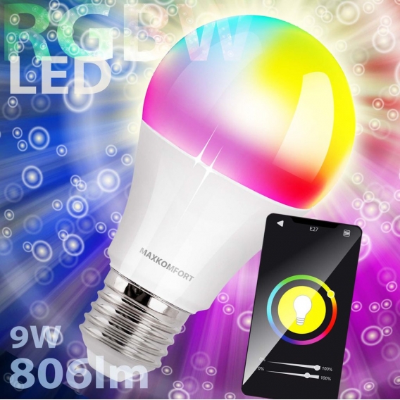 SMART E27 LED Leuchtmittel RGB 9W warmweiß RGBW App Steuerung WIFI Alexa und Google kompatibel (10)