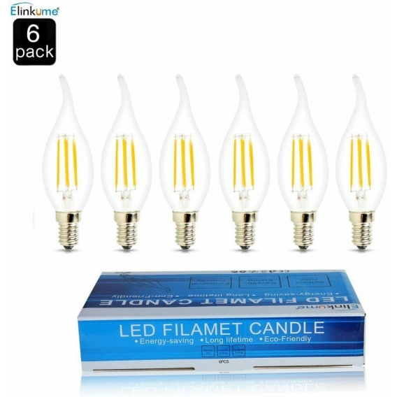 ELINKUME E14 LED Kerzenbirnen LED Filament 4W Lampe Warmweiß 2800-3000K 6er Pack