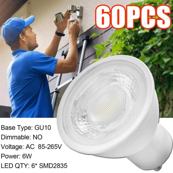 60x Set LED Lampe Leuchtmittel Glühbirne GU10 6W 85-265V warmweiß Glühlampe Pflanzenlicht Hauptbeleuchtung