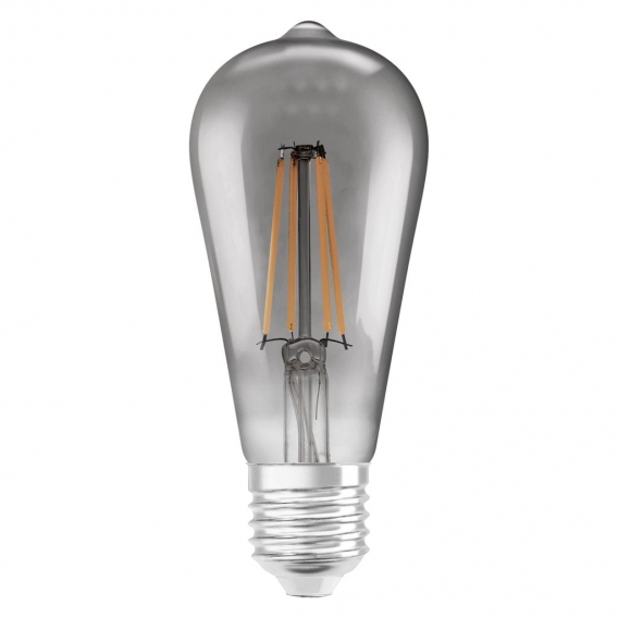 LEDVANCE Smarte LED-Lampe mit Wifi Technologie, Sockel E27, Dimmbar, Warmweiß (2500K), Edisonform, Klares Filament im Rauchglas,